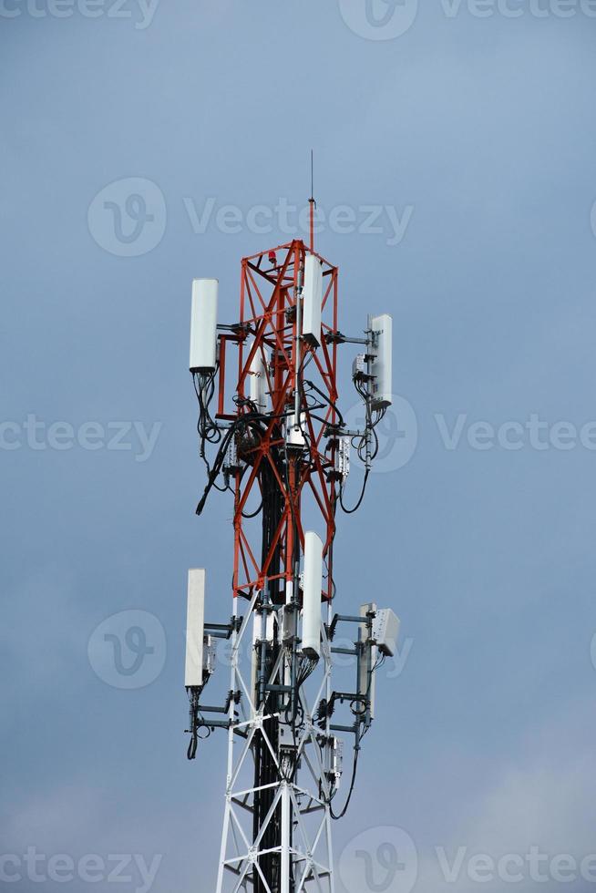 Telecommunication tower of 4G and 5G cellular. Antenna transmission communication. Cell phone signal base station. photo