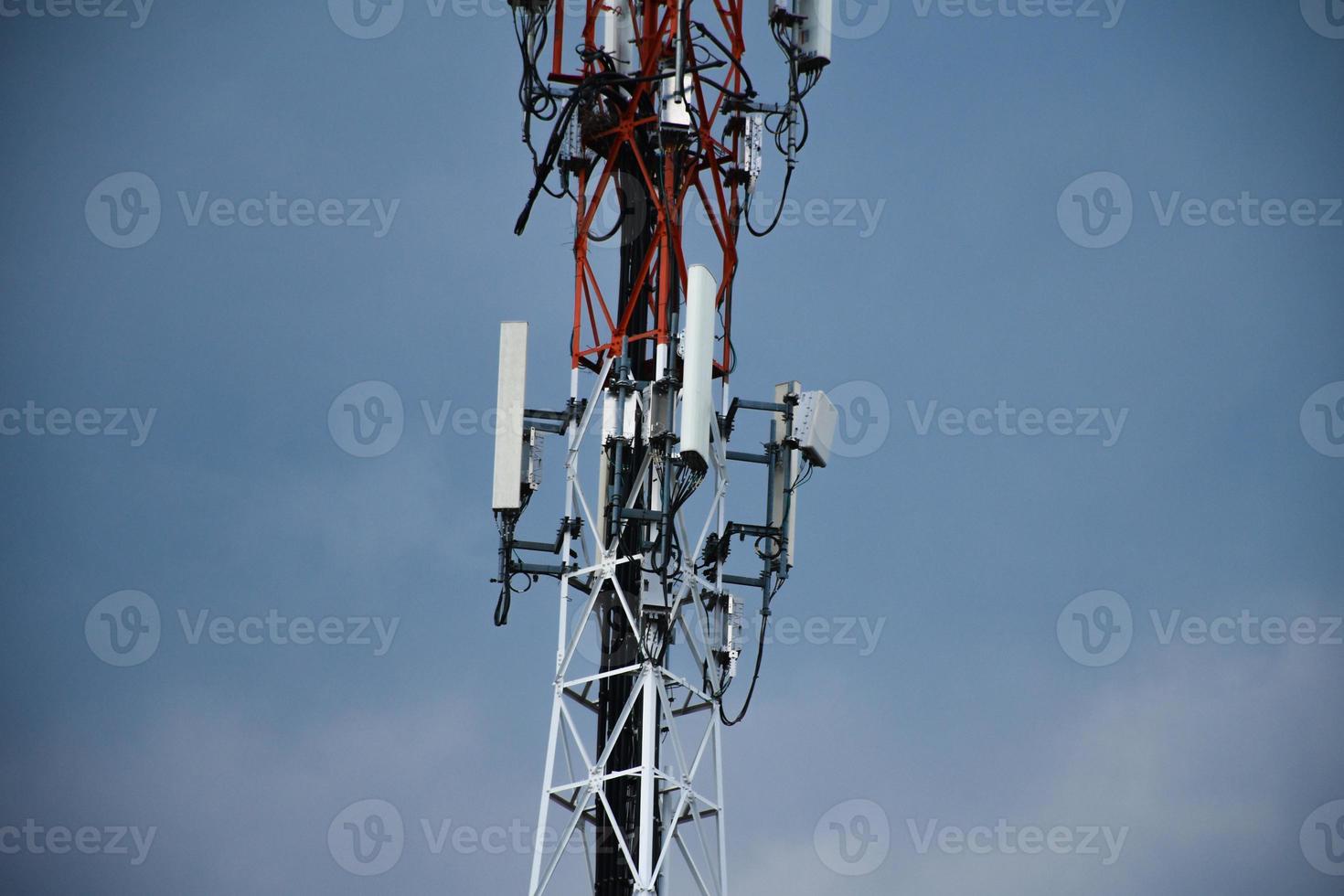Telecommunication tower of 4G and 5G cellular. Antenna transmission communication. Cell phone signal base station. photo