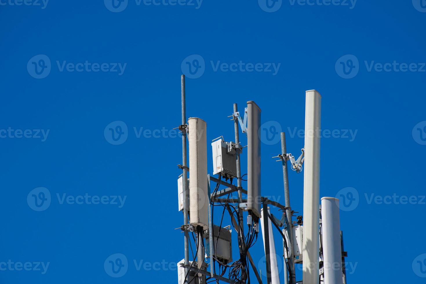 Telecommunication tower of 4G and 5G cellular. Antenna transmission communication. Cell phone signal base station. photo