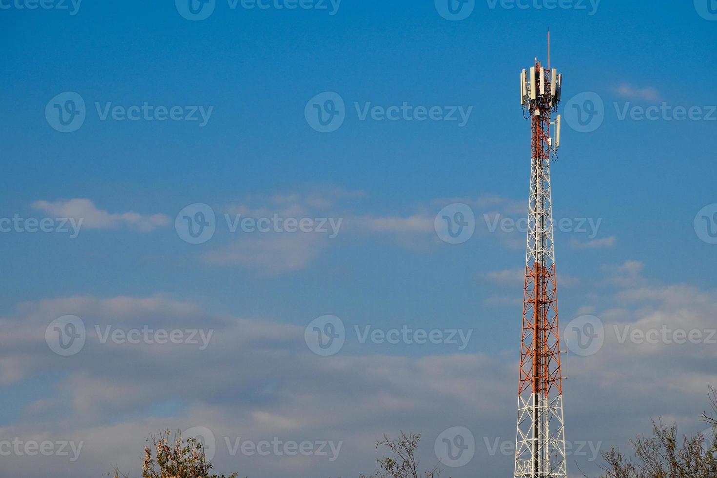 Telecommunication tower of 4G and 5G cellular. Antenna transmission communication. Cell phone signal base station. photo