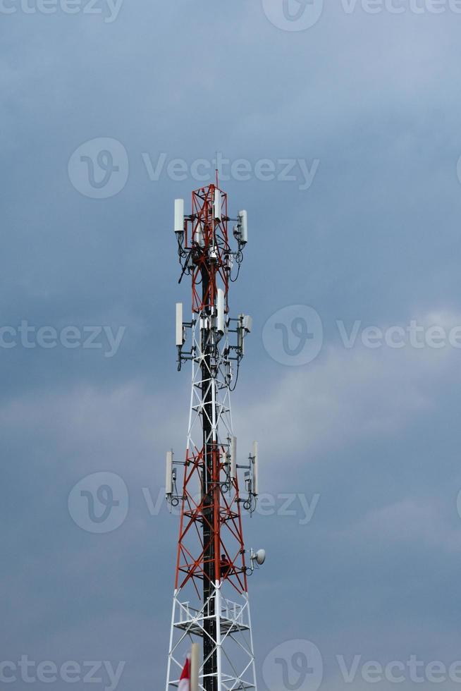 Telecommunication tower of 4G and 5G cellular. Antenna transmission communication. Cell phone signal base station. photo