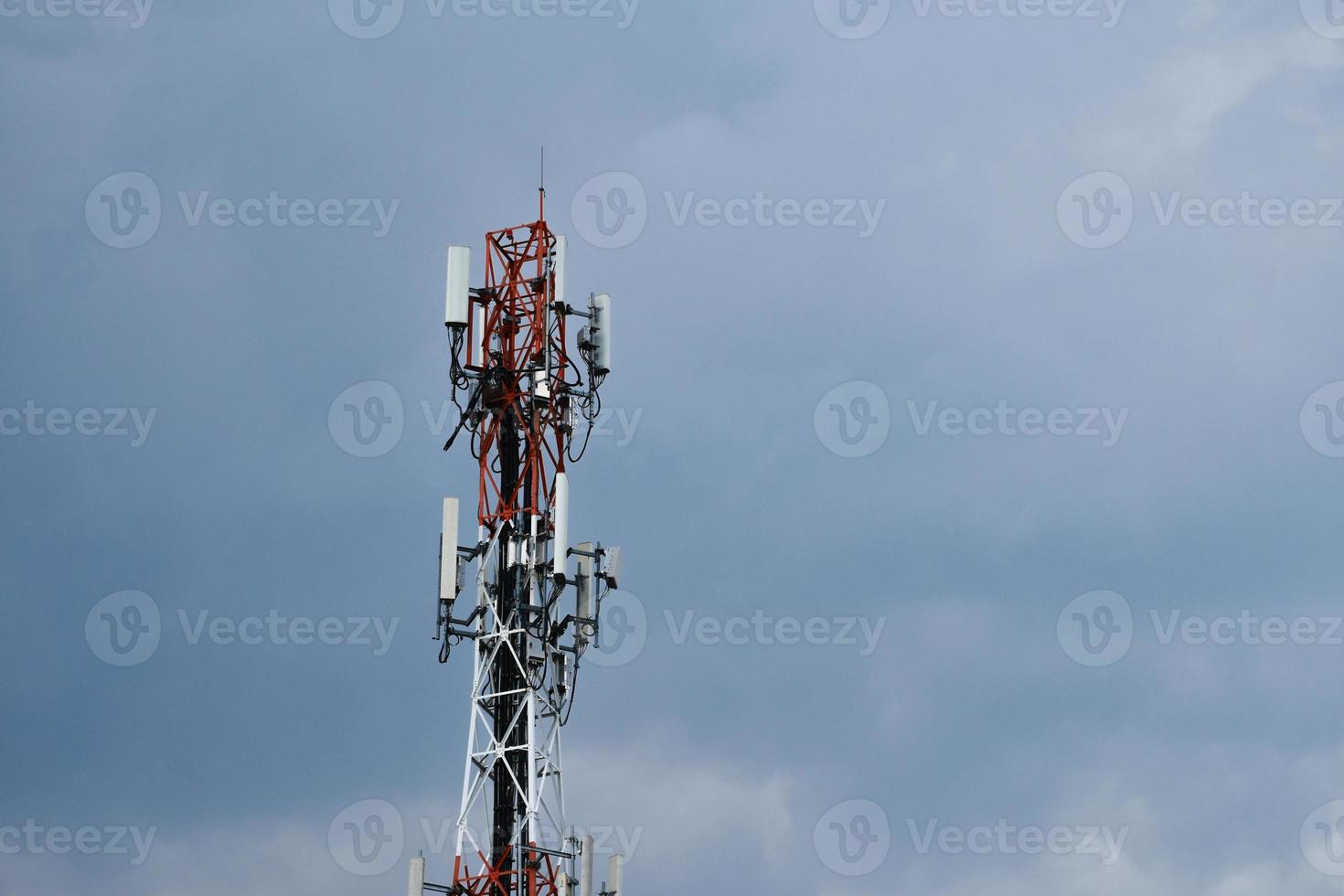 Telecommunication tower of 4G and 5G cellular. Antenna transmission communication. Cell phone signal base station. photo