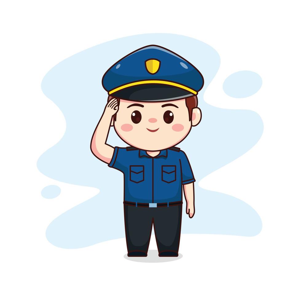 illustration of happy cute policeman kawaii chibi cartoon character design vector