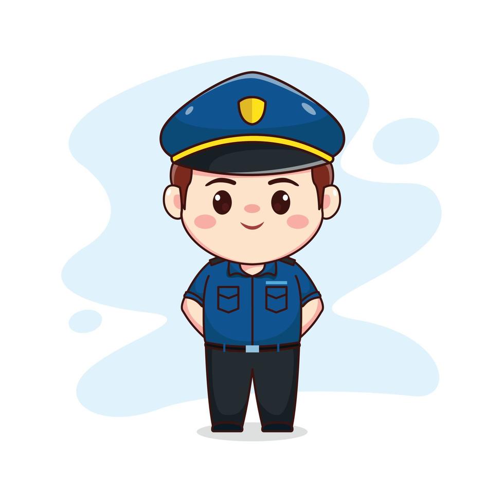 ilustración de feliz lindo policía kawaii chibi diseño de personajes de dibujos animados vector