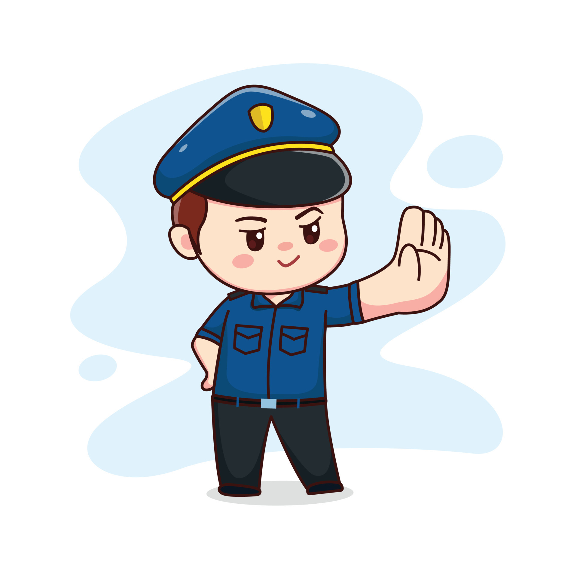 illustration of happy cute policeman with stop sign kawaii chibi cartoon  character design 7433452 Vector Art at Vecteezy