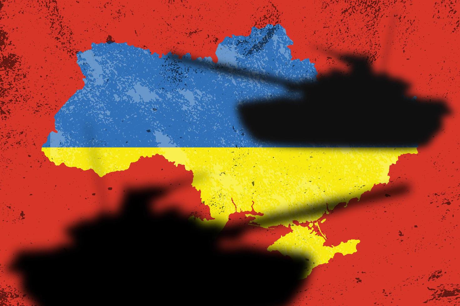 The flag of Ukraine is painted on a concrete wall with tanks. vector