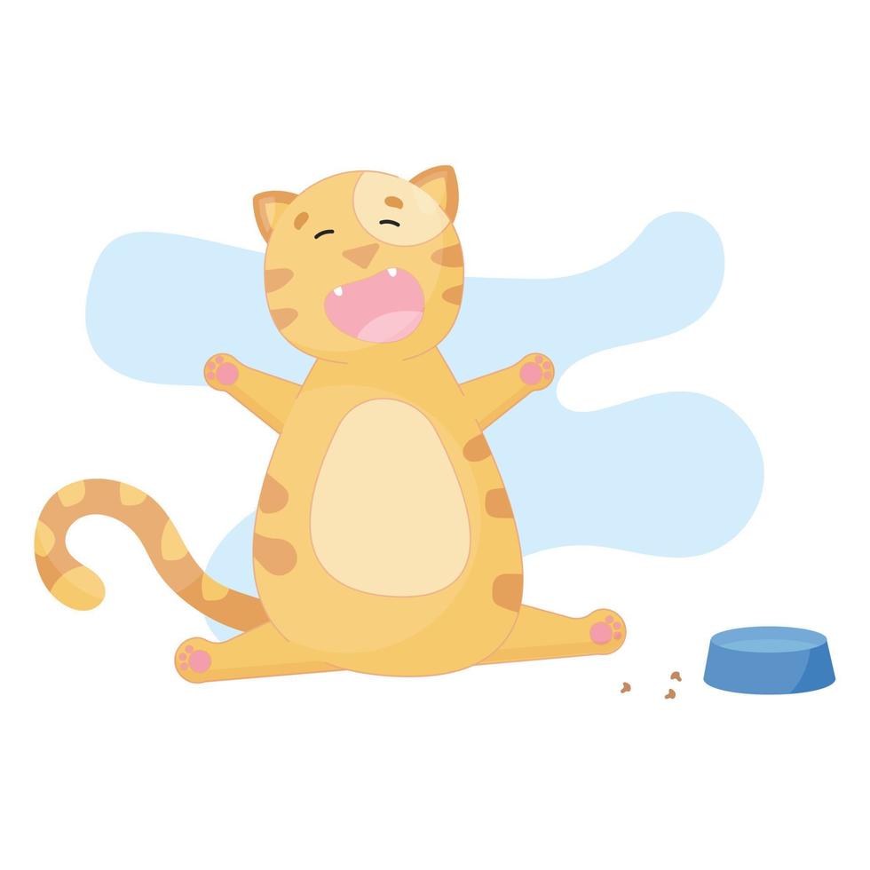 Hungry cat is sitting and asking for food. Vector concept illustration in flat cartoon style.