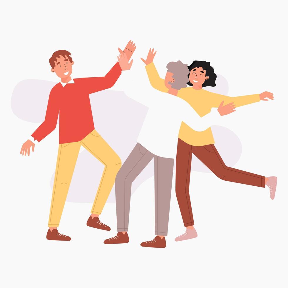 Happy people celebrating success, team achievement and support. Flat vector illustration on white background.