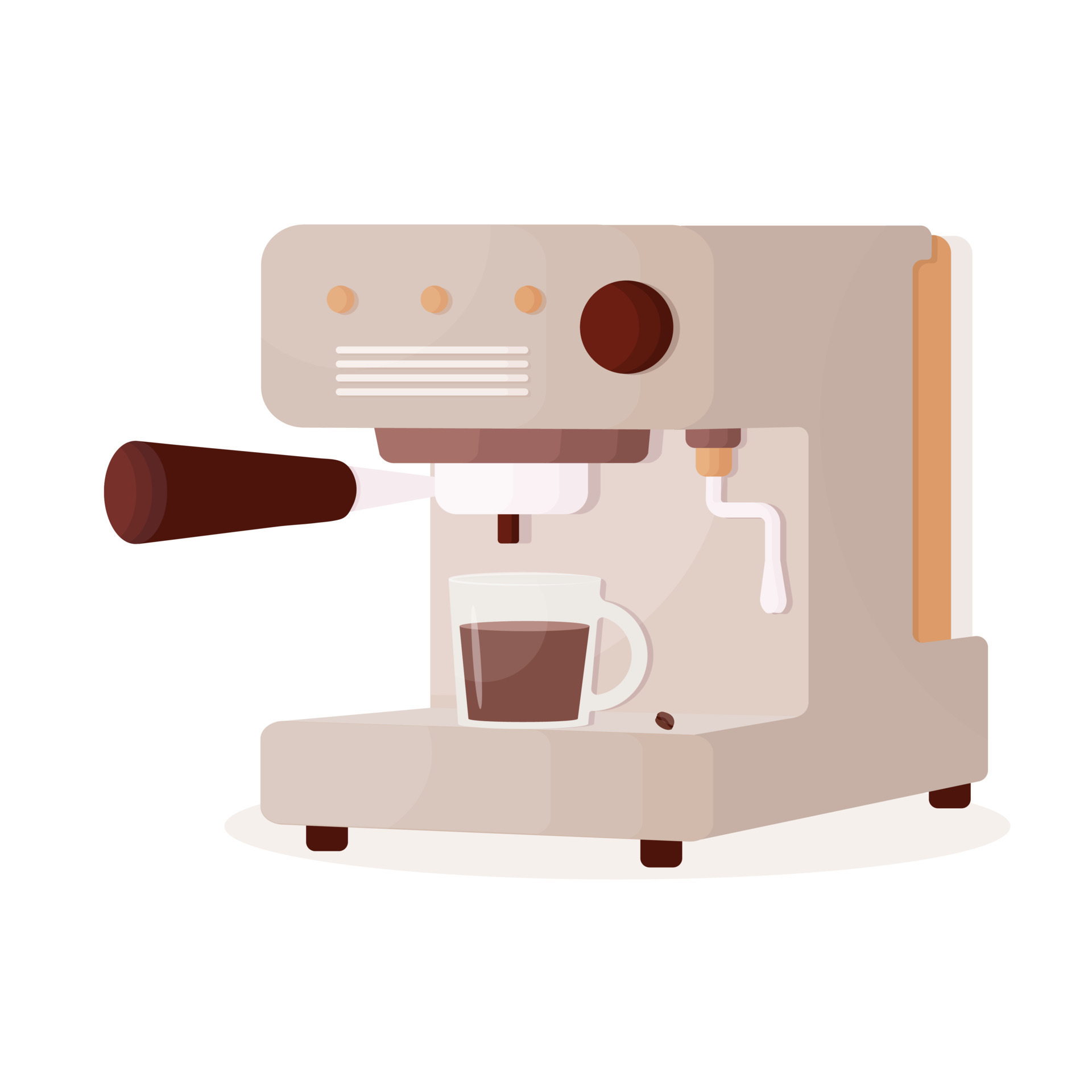 Coffee maker is making espresso coffee. Coffee vector flat illustration