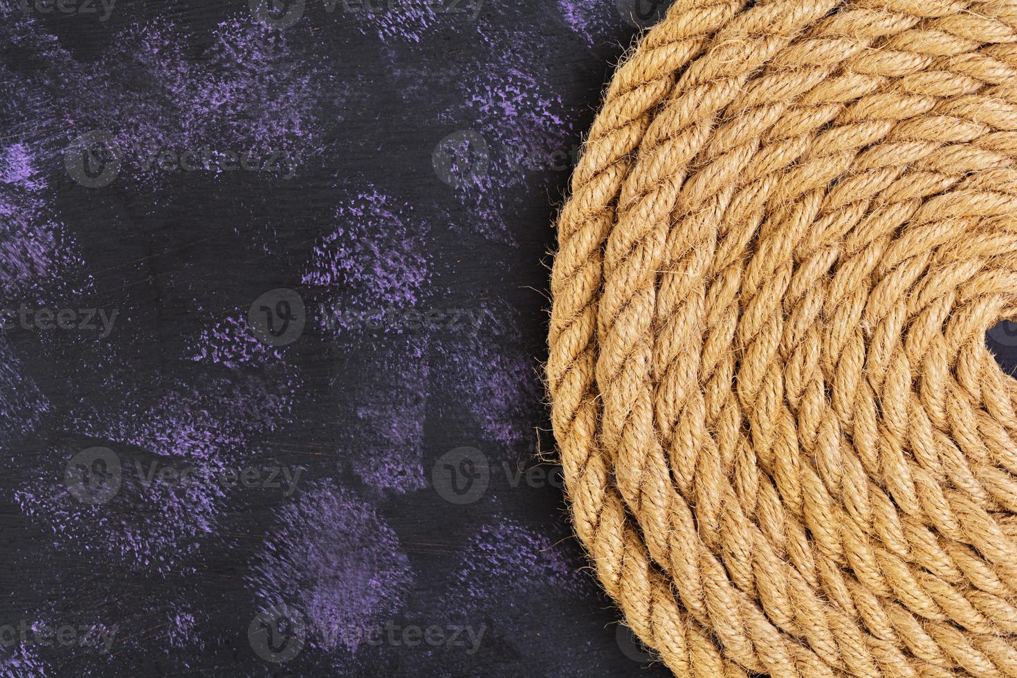 Rope on dark background. Top view photo