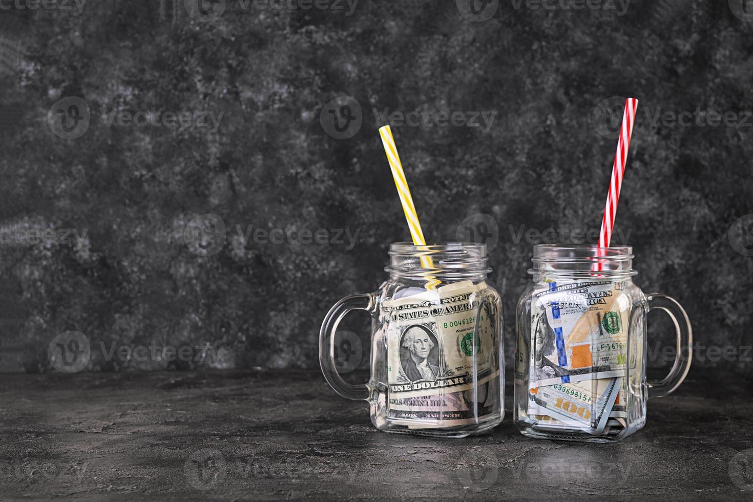 Business concept. Money in jar. Crisis, devaluation, save money. photo