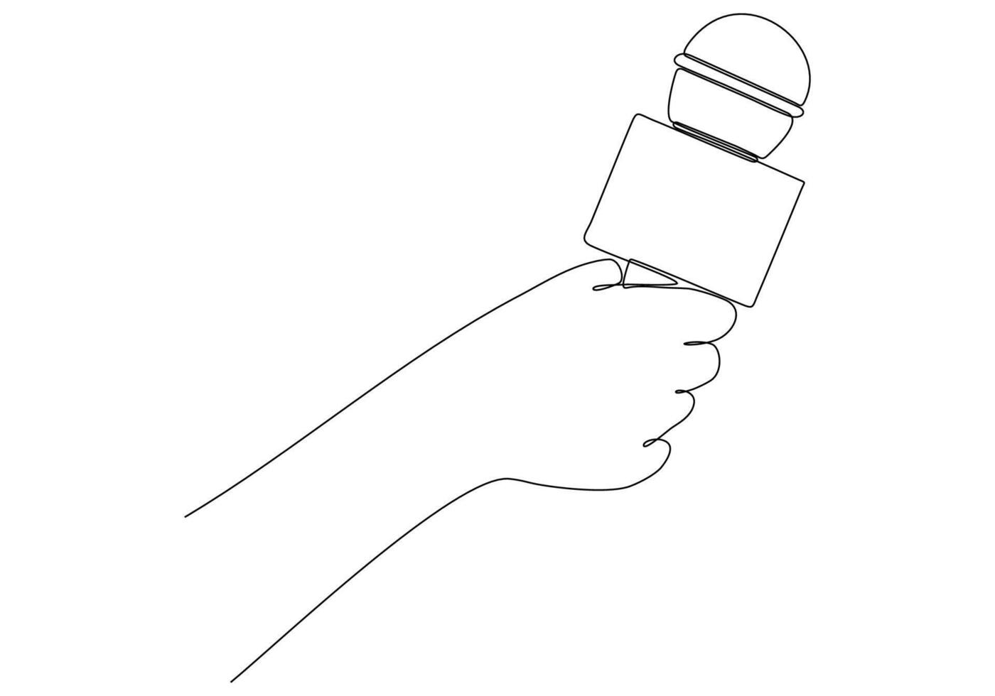 Continuous line image holding microphone, journalist symbol vector illustration