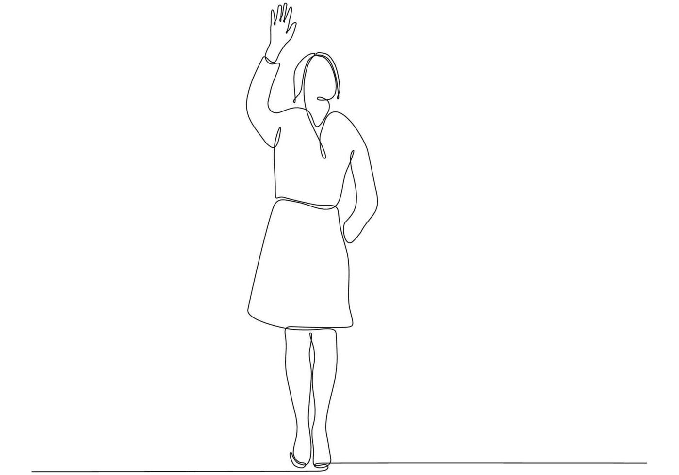 Continuous line of Hand Waving Woman, Welcome vector