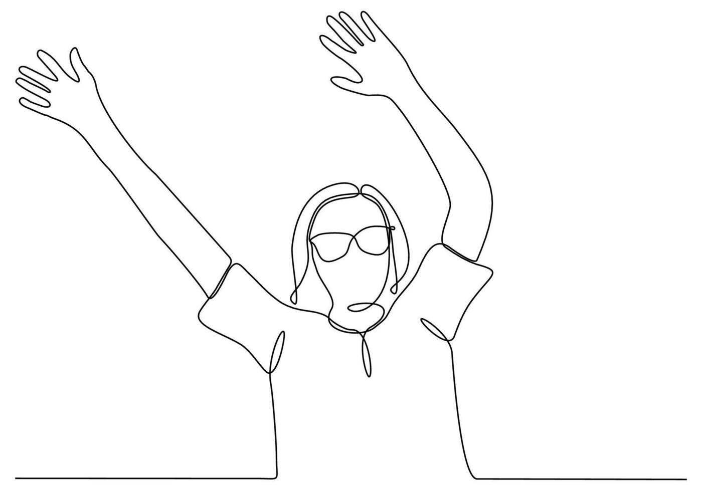 Continuous line of Hand Waving Woman, Welcome vector