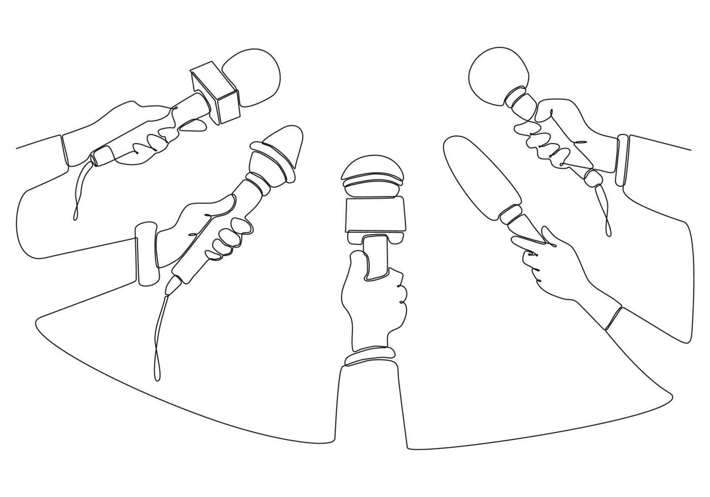 Continuous line image holding microphone, journalist symbol vector illustration