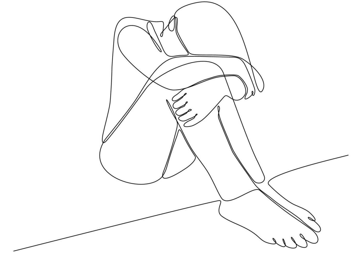 Continuous line drawing of young woman feeling sad, tired and worried suffering from depression in mental health vector illustration