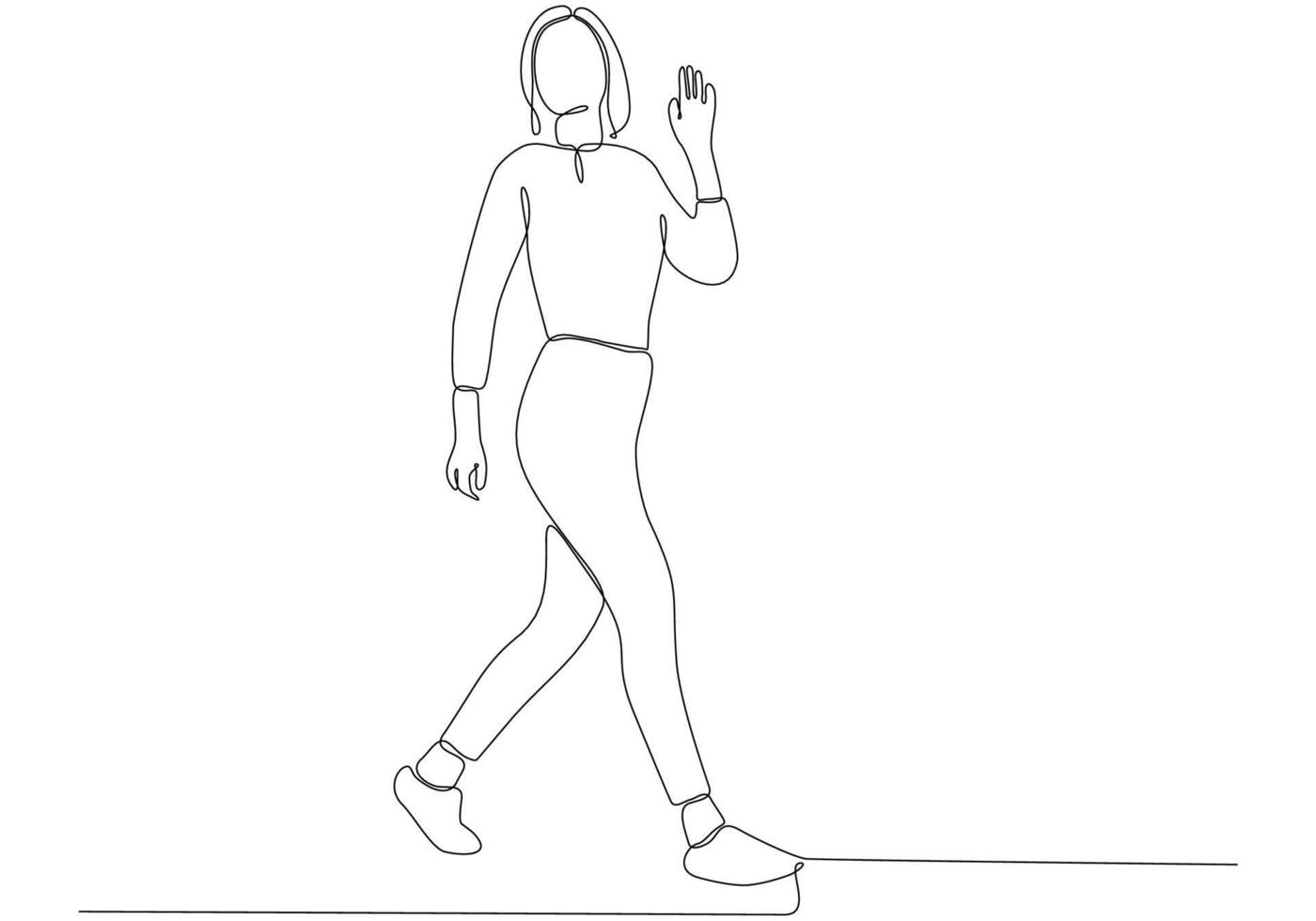 Continuous line of Hand Waving Woman, Welcome vector
