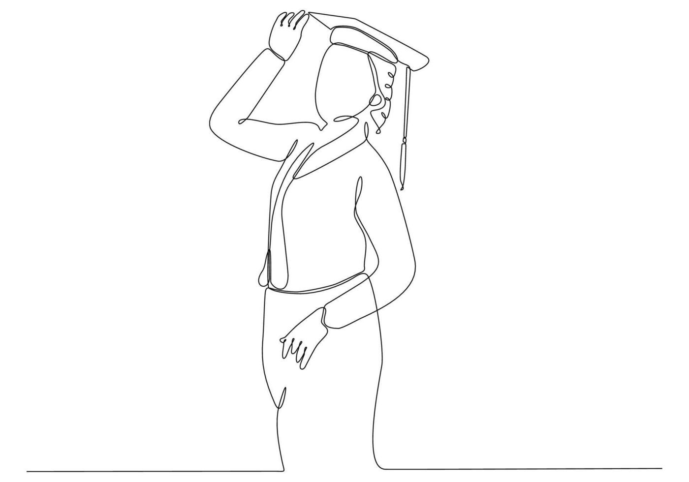 continuous single drawn one line girl student drawn by hand picture silhouette. Line art. graduate student graduate vector