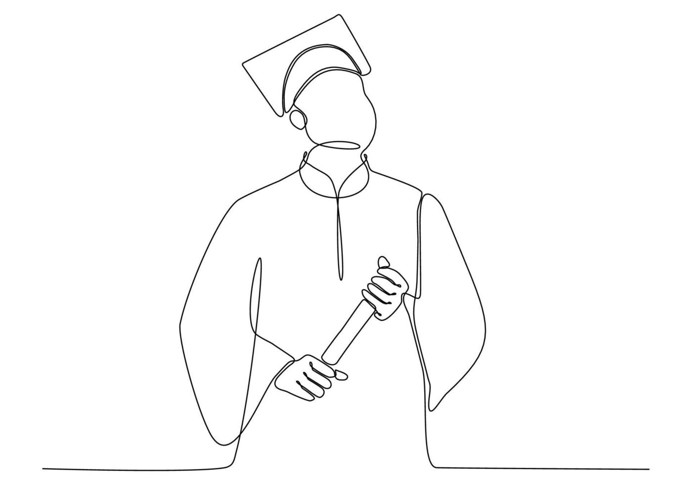 estudiante masculino una línea continua dibujada silueta dibujada a mano. arte lineal. estudiante graduado vector