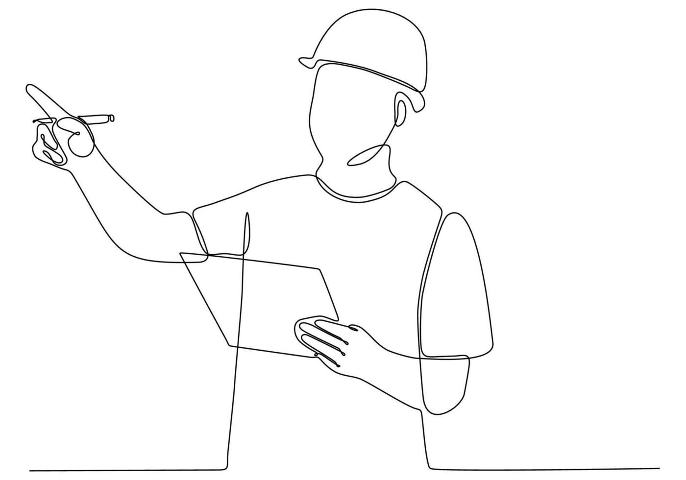 One continuous line art drawing interior designer male architect at work vector