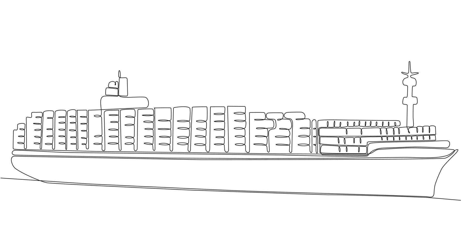 continuous line cargo ship vector