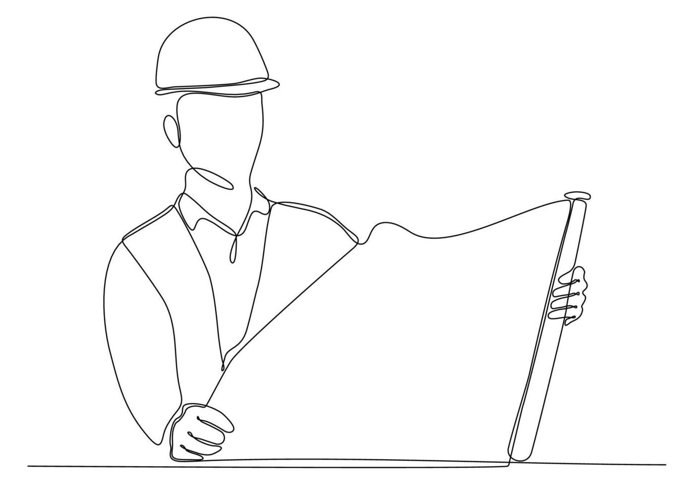 One continuous line art drawing interior designer male architect at work vector