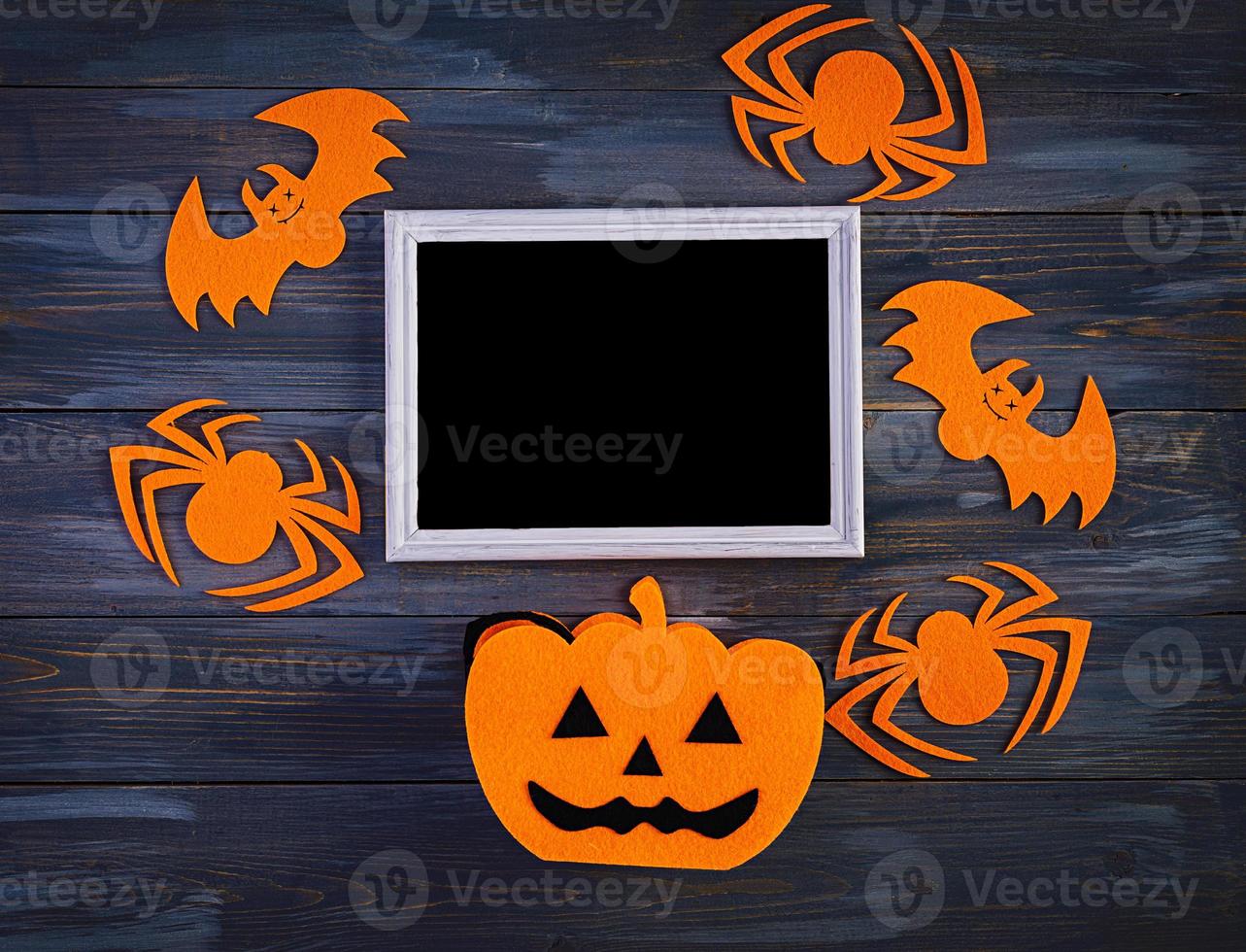 Halloween background with spider, bats, pumpkins. Halloween holiday background. photo