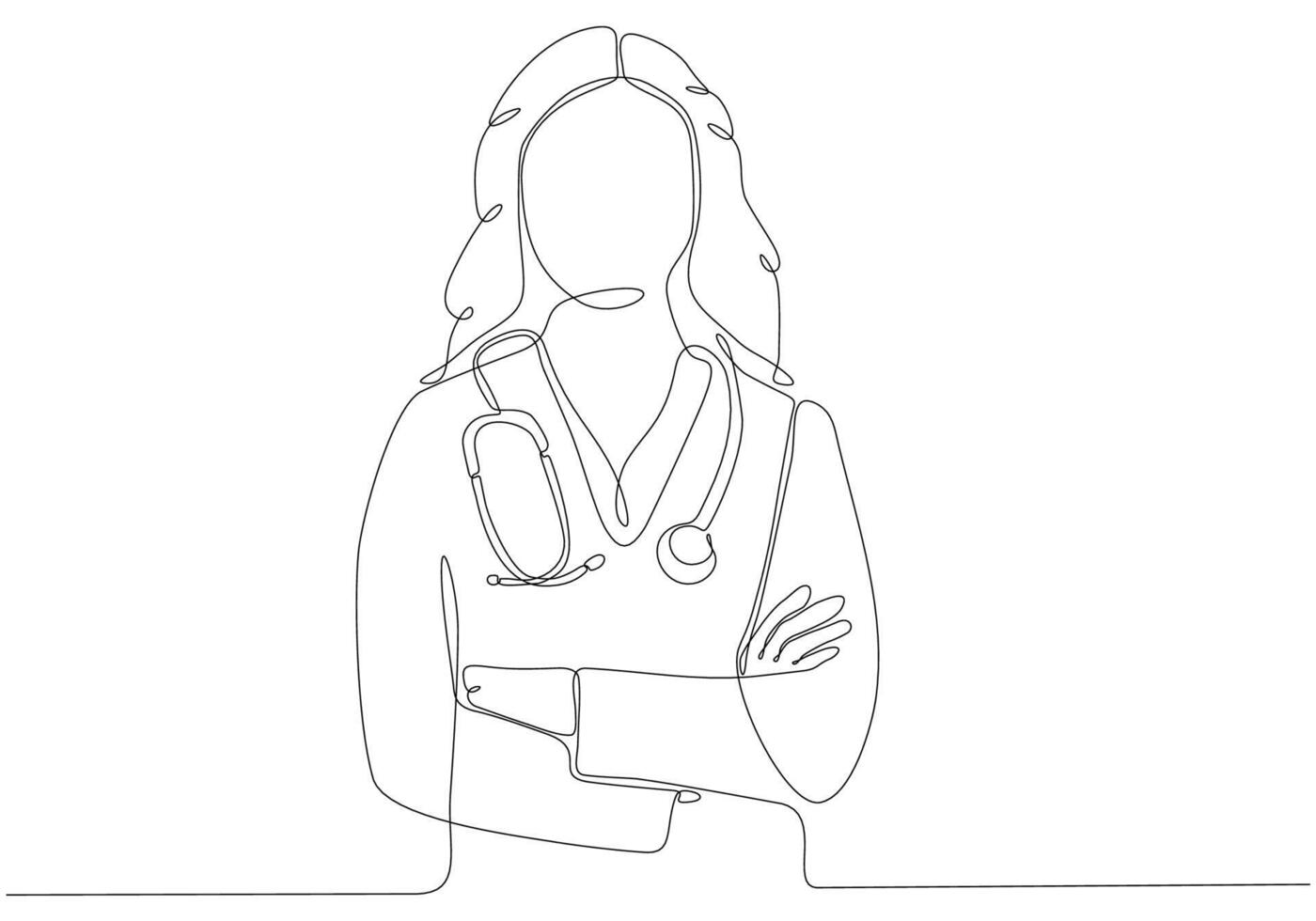 Portrait of female doctor continuous one line drawing one hand drawn minimalist design vector