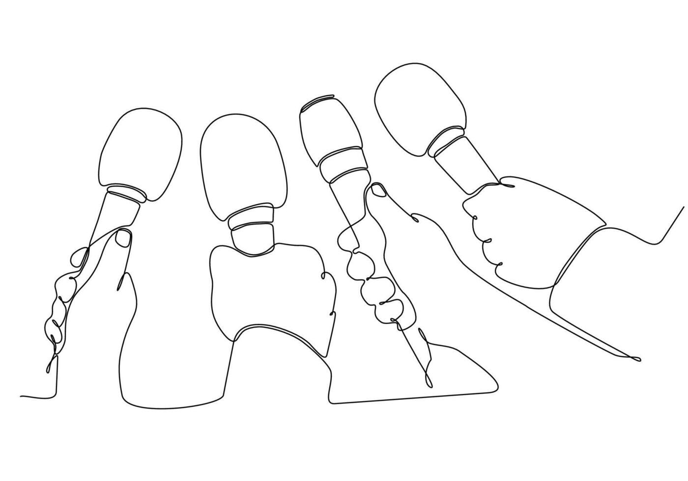 Continuous line image holding microphone, journalist symbol vector illustration