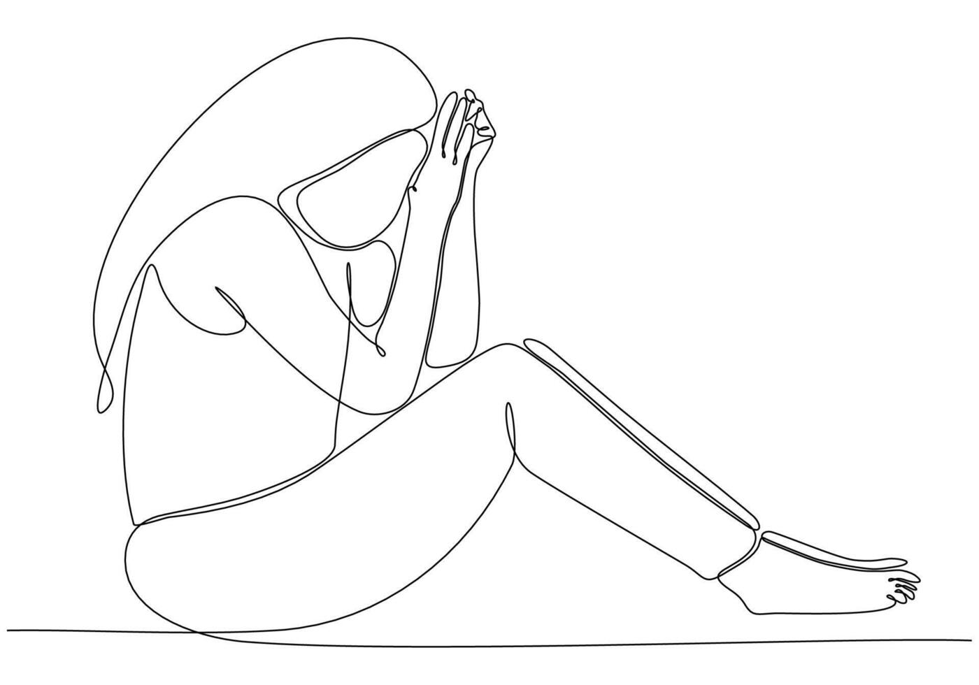 Continuous line drawing of young woman feeling sad, tired and ...