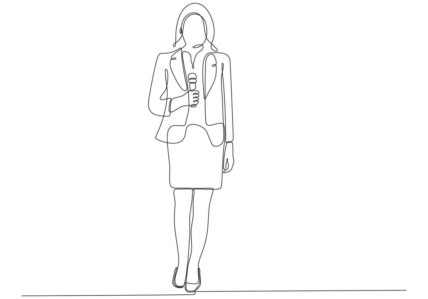 Continuous line drawing of woman holding microphone, journalist symbol vector illustration