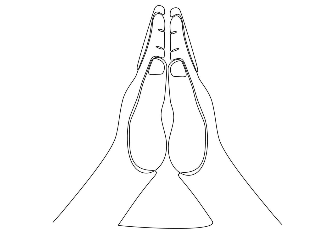 continuous line drawing of prayer hand. Hands palms together. Vector illustrations.