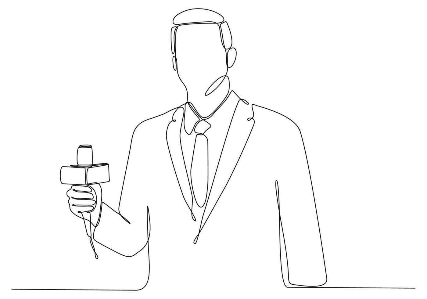 dibujo de línea continua del hombre que sostiene el micrófono, ilustración de vector de símbolo de periodista