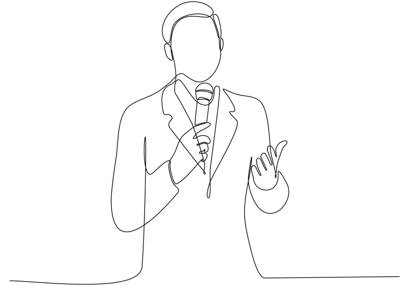 Continuous line drawing of man holding microphone, journalist symbol vector illustration