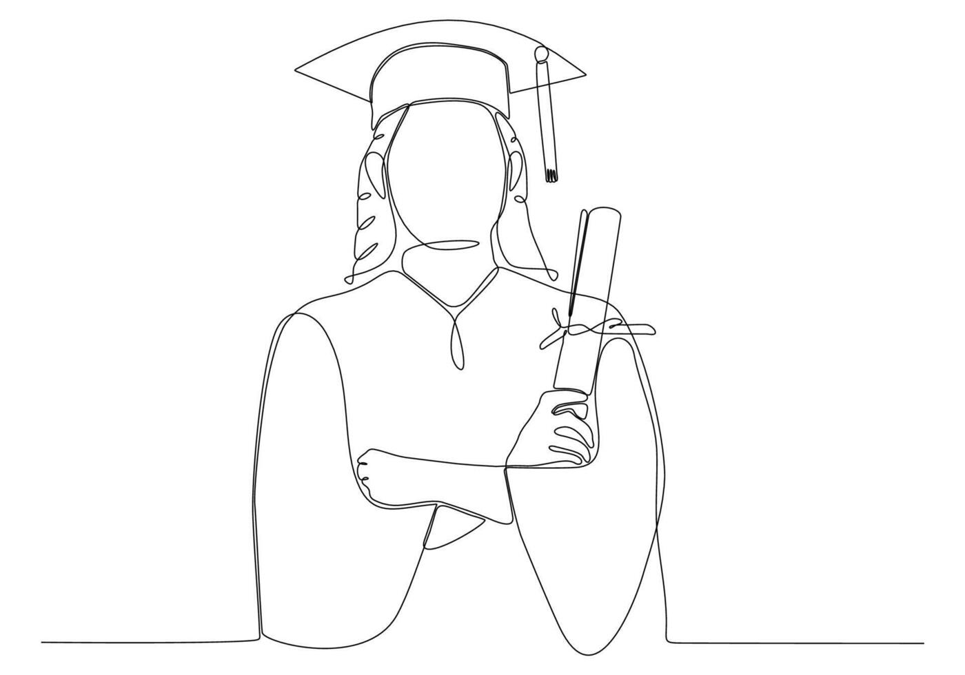 continuous single drawn one line girl student drawn by hand picture silhouette. Line art. graduate student graduate vector