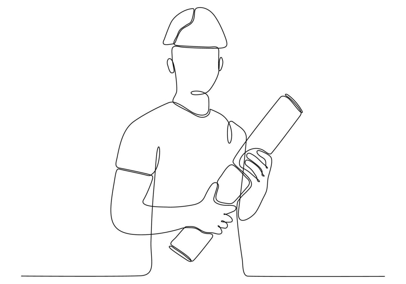 One continuous line art drawing interior designer male architect at work vector