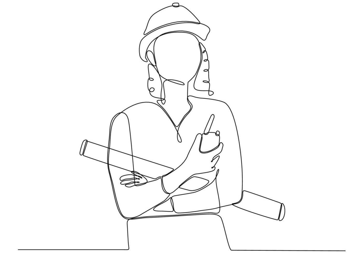 One continuous line art drawing female architect interior designer at work vector