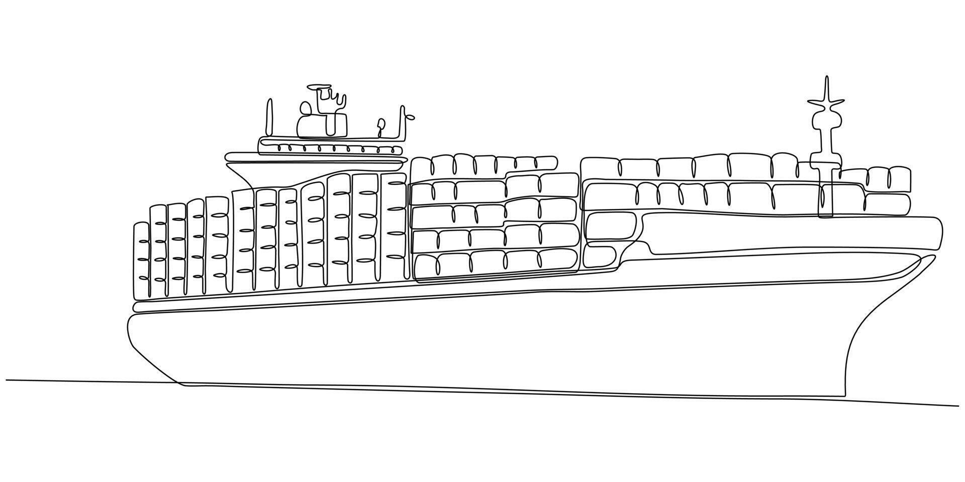 continuous line cargo ship vector