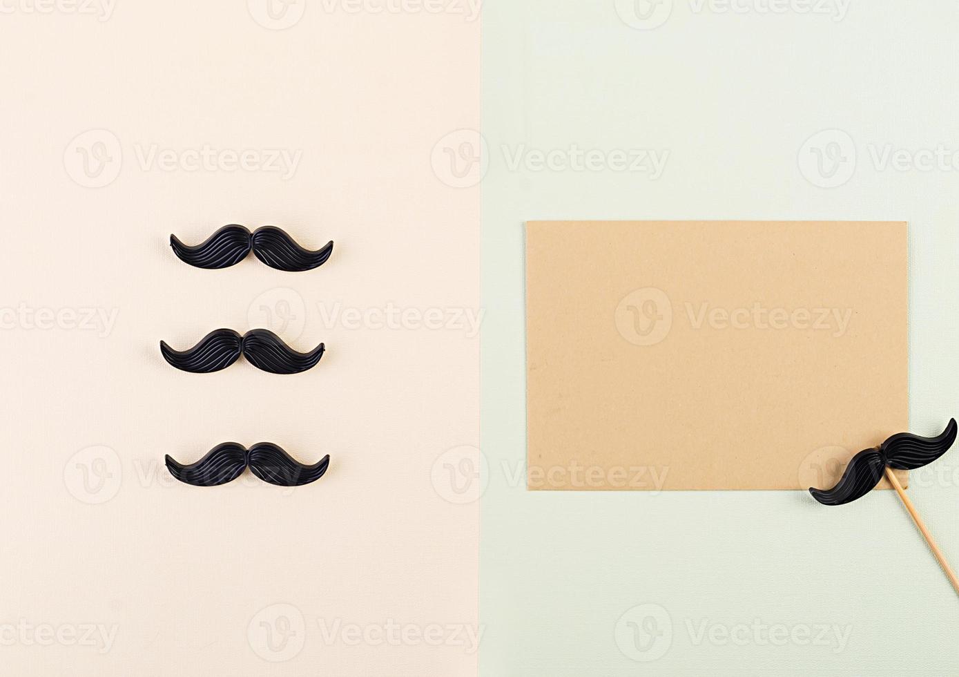 Mockup with blank paper and mustaches. Happy Fathers day. Background of fathers day. Top view. Flat lay. photo