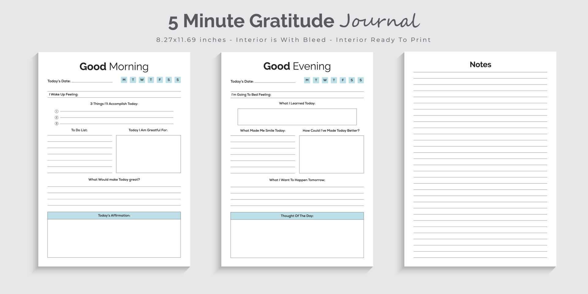 Five Minute Gratitude Journal And Tracker Printable Interior Design Template 7435611 Vector Art