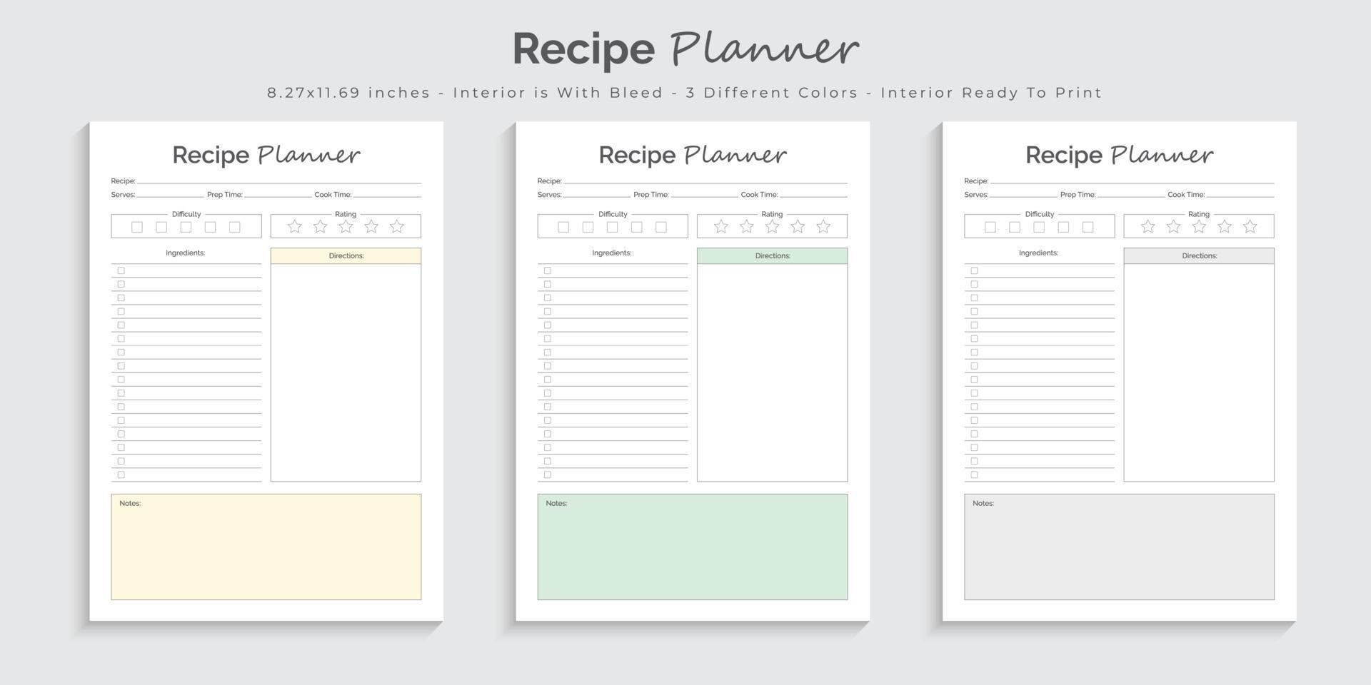 Recipe planner logbook journal and tracker printable interior design template vector