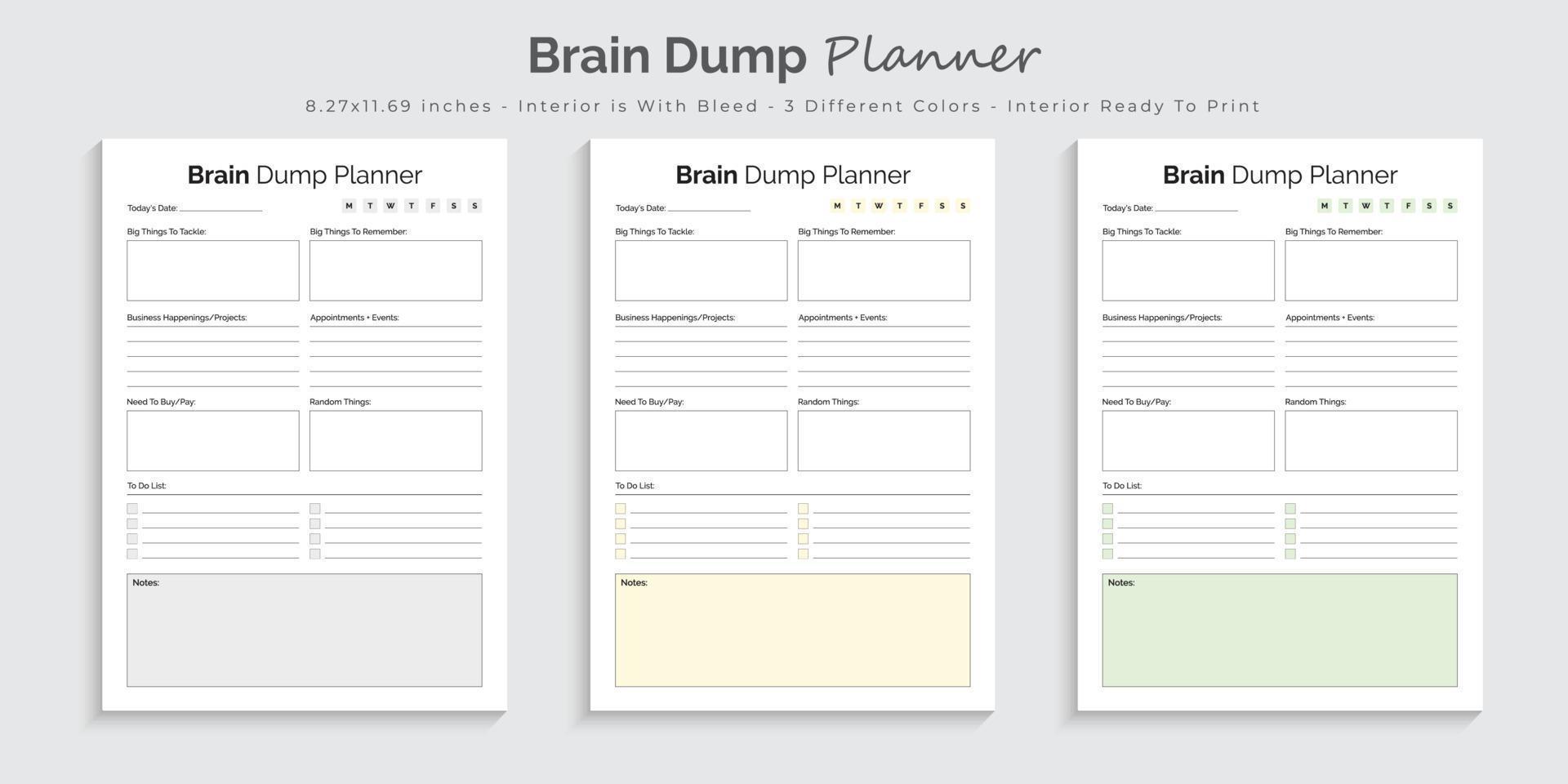 Brain dump journal and tracker printable interior design template vector
