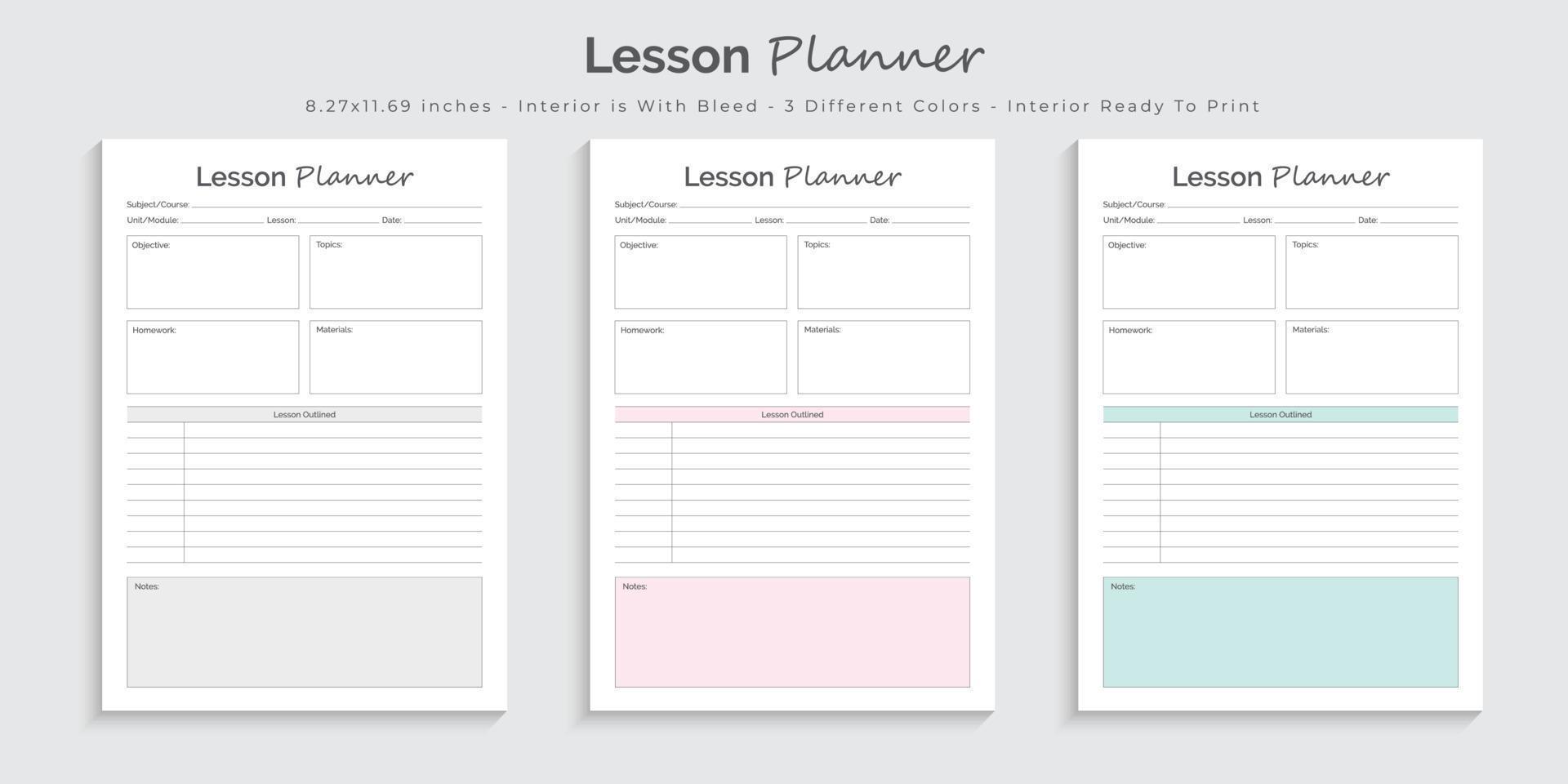 Lesson planner and study planner logbook journal tracker printable interior design template vector