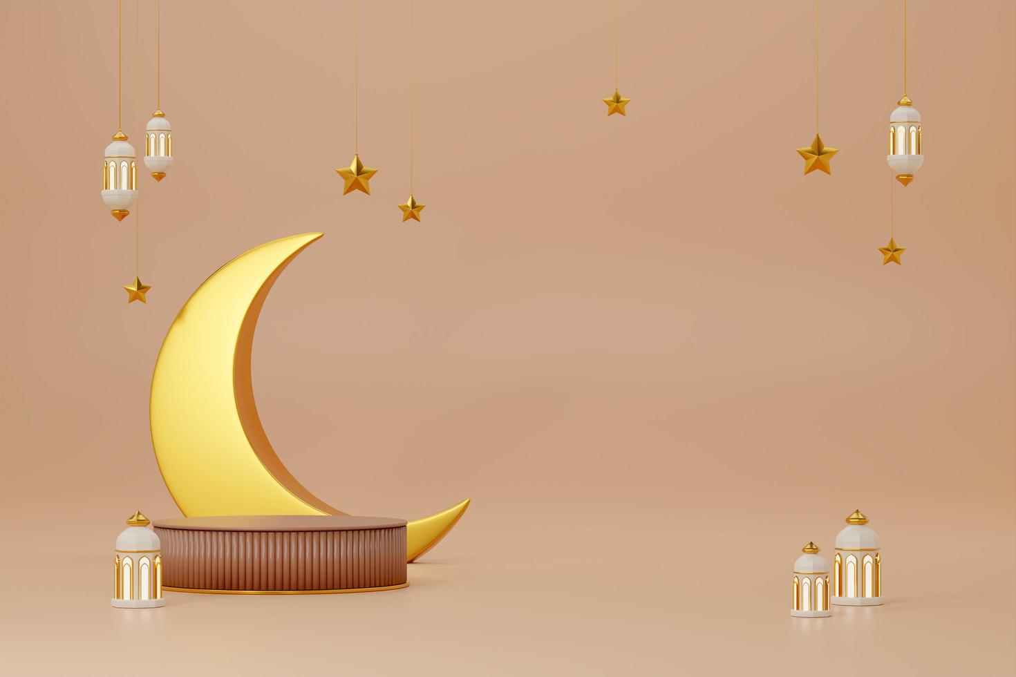 3d rendering image of ramadan and eid fitr adha mubarak theme greeting background with islamic decoration objects photo