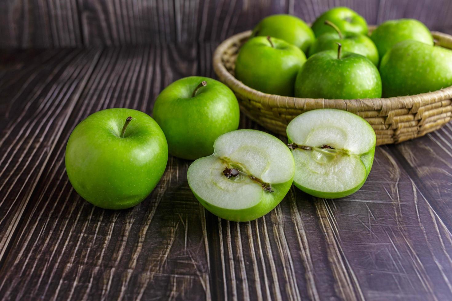 Green apples in a basket photo