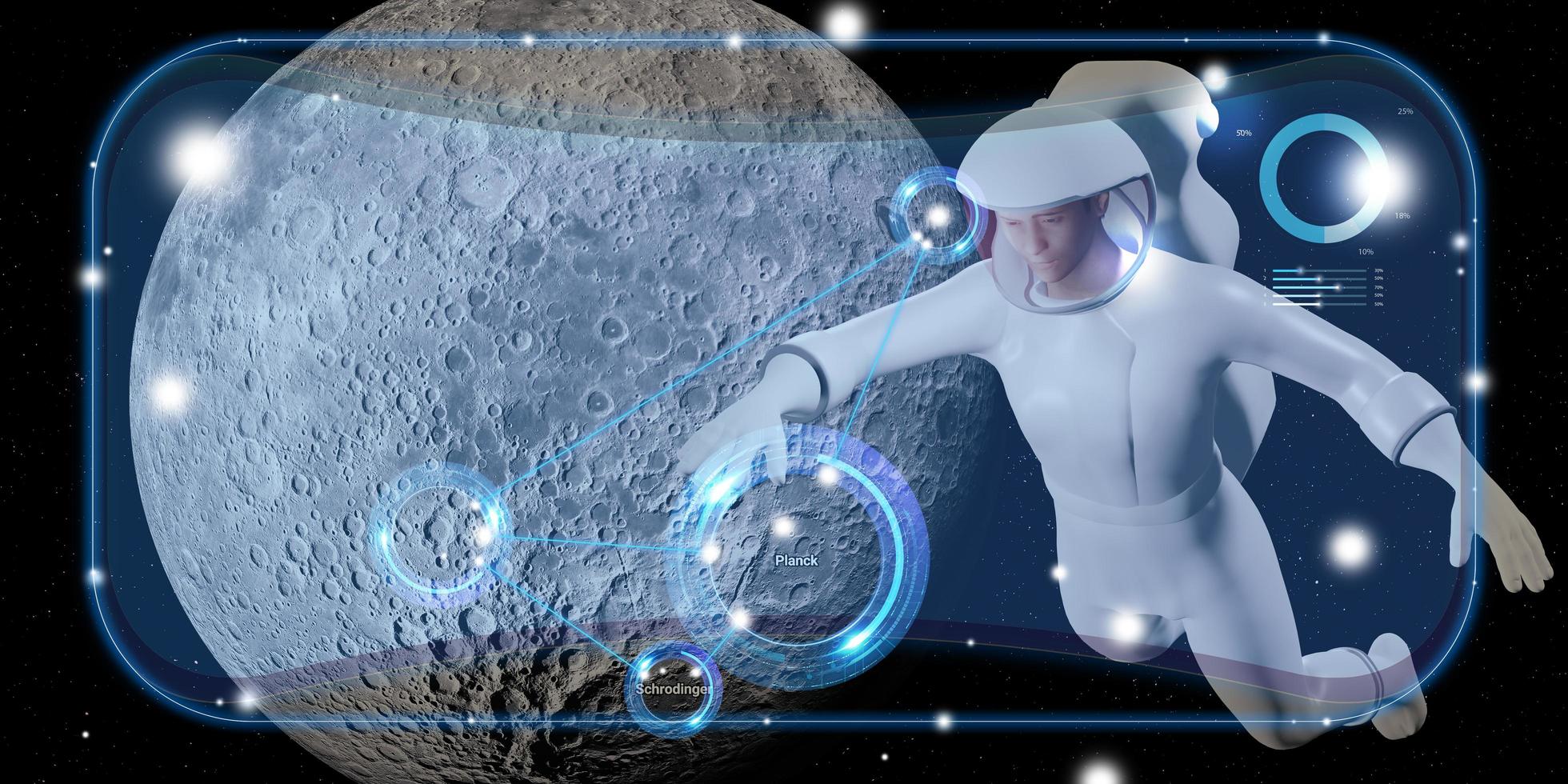 gafas metaverse vr astronauta simulación espacio exterior y estrellas estudios astronómicos interfaz digital tecnología vr ilustración 3d foto