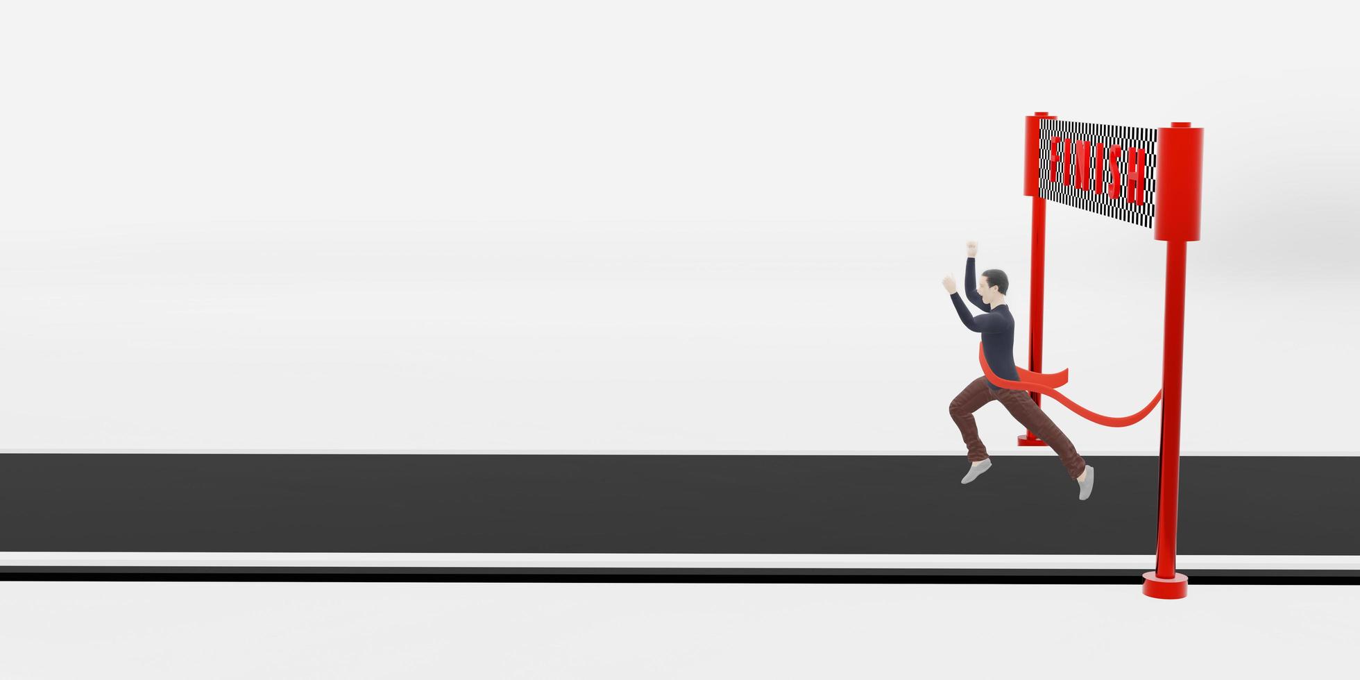 man running to the finish line victory of the people first prize success 3d illustration photo