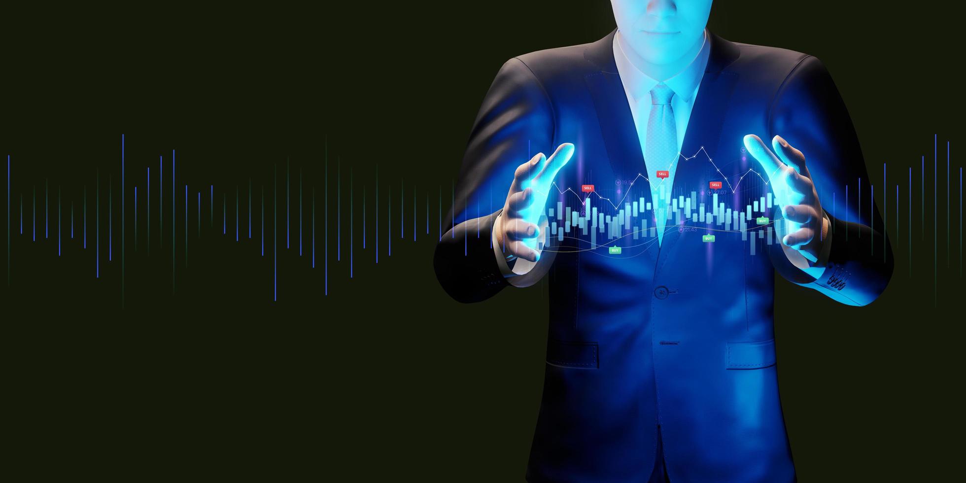 a business man showing a financial chart Stocks and investments in financial markets Graph analysis 3D illustration photo