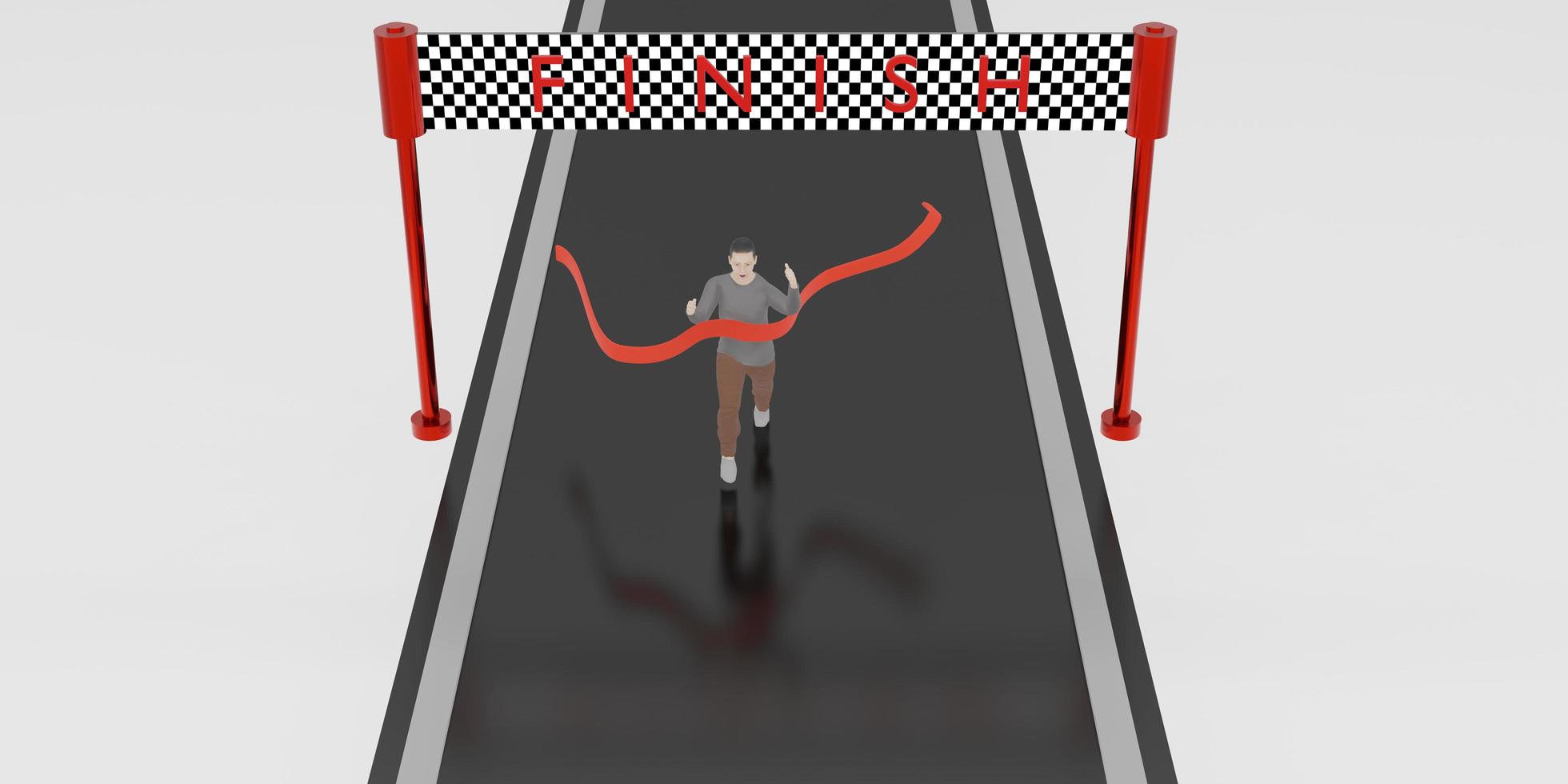 man running to the finish line victory of the people first prize success 3d illustration photo