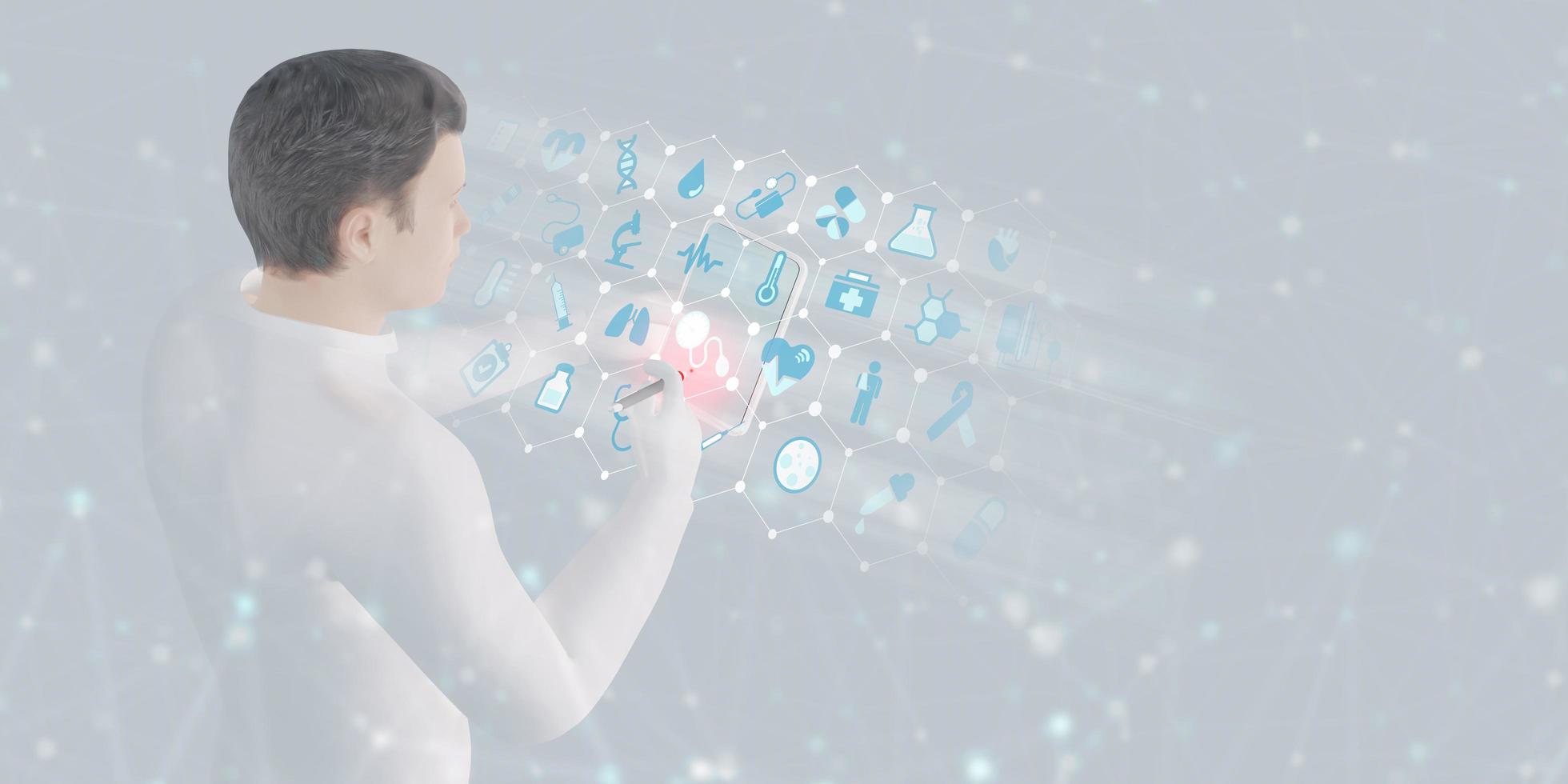 Doctor and treatment hologram display Healthcare network innovation and technology 3d illustration photo